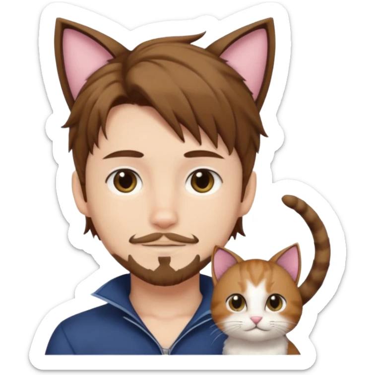 white boy with cat tail with goatee hair and cat ears with brown hair and anime features sticker