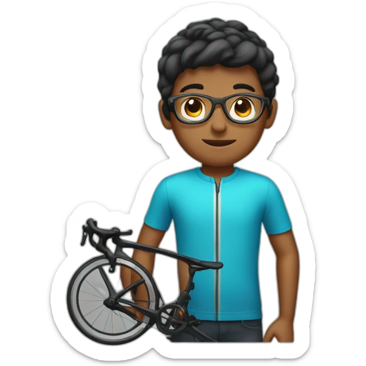 boy wearing glass showing his road bike sticker