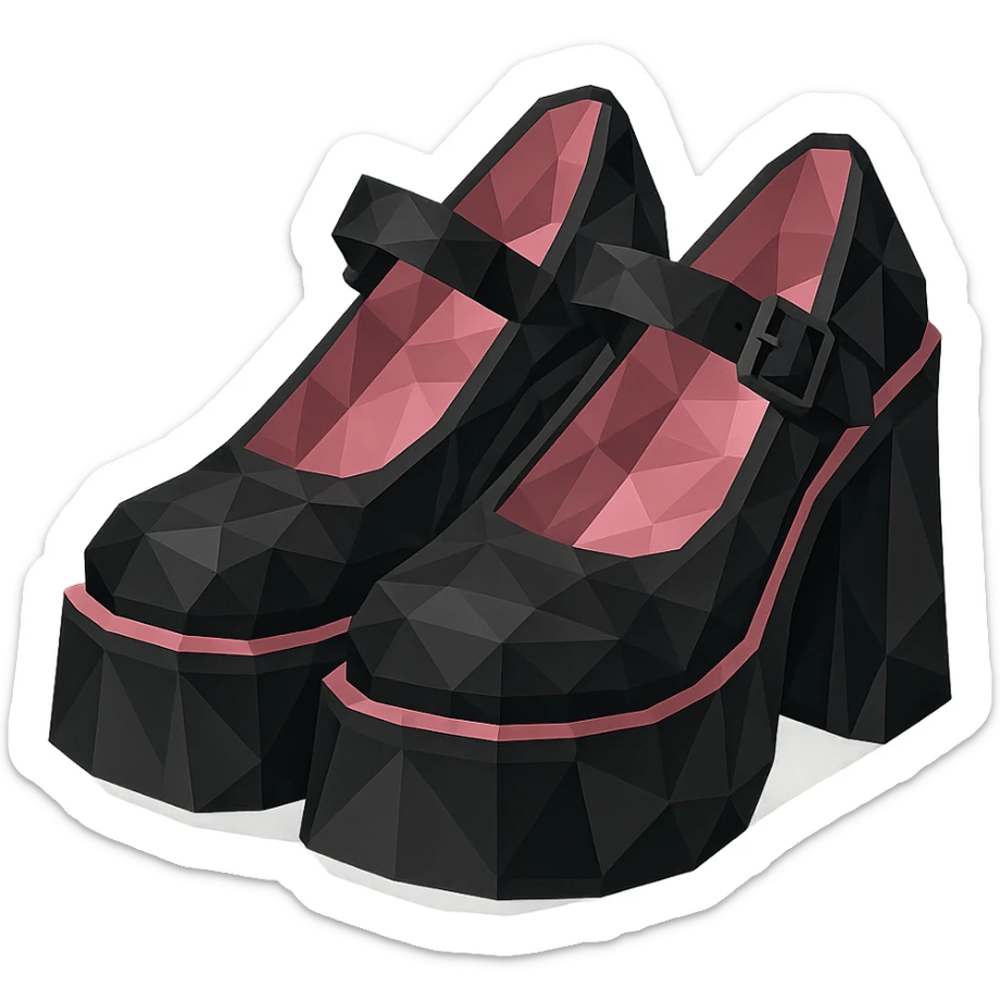 BLACKPINK-inspired gothic shoes, no hearts, faceted and modern, black and pink sticker