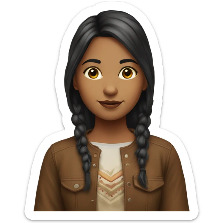girl dark hair with streaks of color in her hair and America indian heritage plain clothing sticker