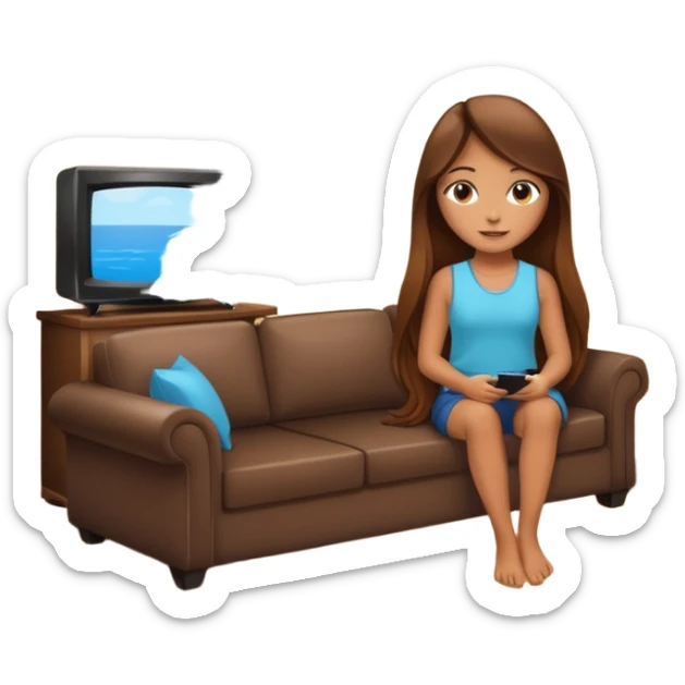 beautiful girl with long brown hair constructing new lounge room area with tv and couch sticker