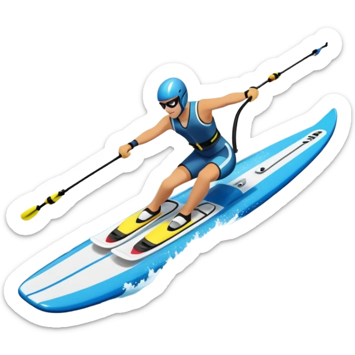 An icon featuring a close-up collage of water skis, splashing water across the surface. The design highlights the motion of the skis cutting through the water. Transparent background emphasizes the thrill of water skiing. sticker