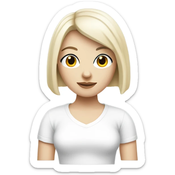 pale skin woman with black bob haircut white t shirt sticker