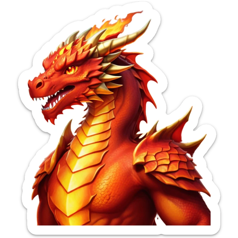 cinematic-noble-fierce-fire-dragon-portrait-emoji,-poised-and-imposing,-with-a-muscular,-scaled-body-ablaze-in-fiery-hues-of-crimson,-molten-orange,-and-molten-gold,-and-intense,-burning-eyes-that-mirror-the-heart-of-a-volcano;-rendered in detail sticker