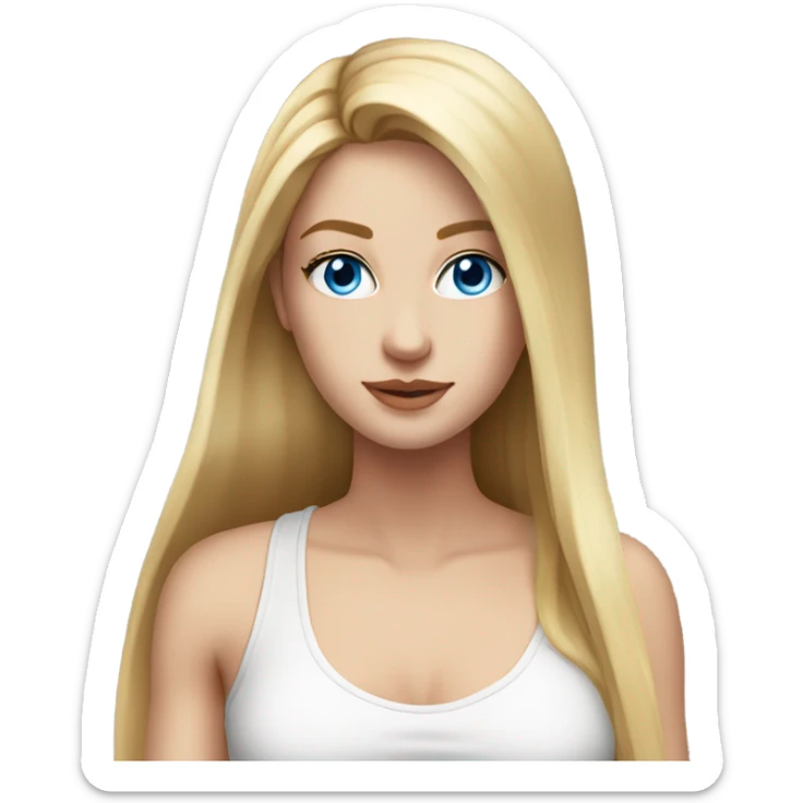 beautiful woman, long straight blonde hair, blue eyes, white tank top, tilted head sticker