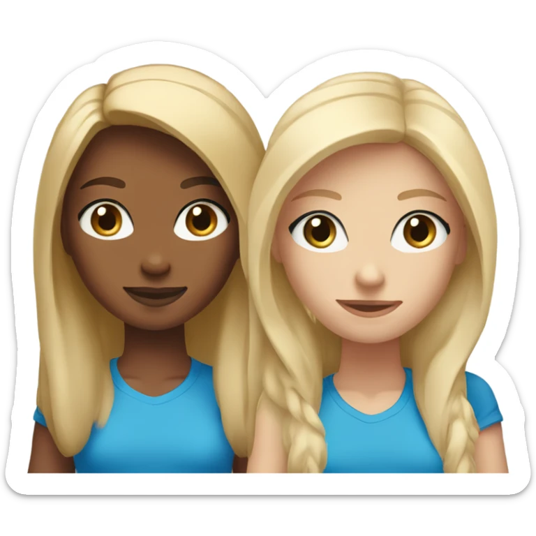 Two blonde girls one with blue eyes one with brown with Nike T-shirts on sticker