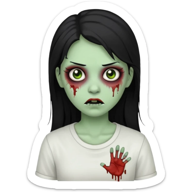 zombie girl with white shirt but similar to this with green skin black hair long sticker