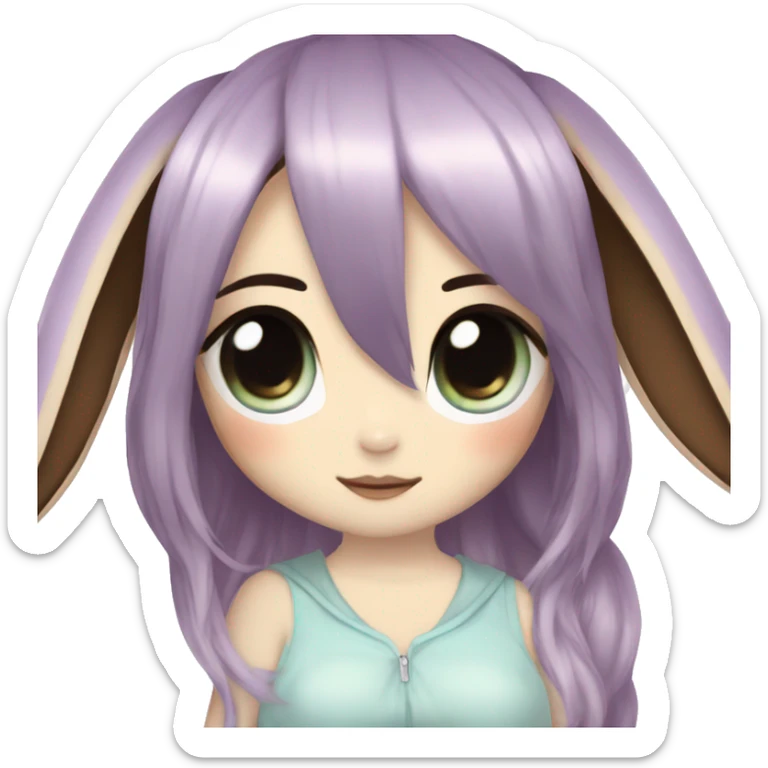 Kawaii Shiny Pastel Eevee with dark brown long emo hair covering her eyes Full Body sticker