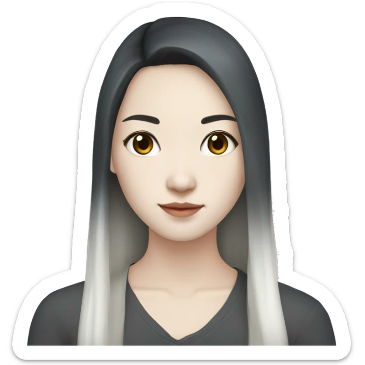 Pretty white pale skin asian with dark nior long hair sticker