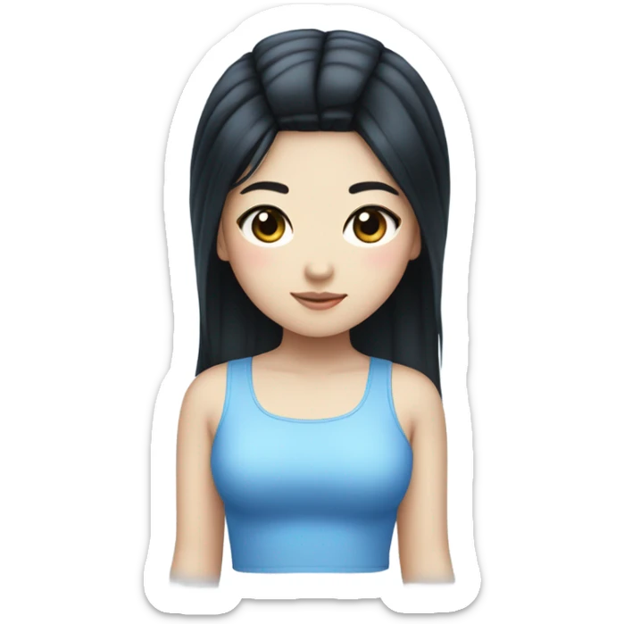 A South Korean girl with black hair and blue highlights and Shakira croc top  sticker