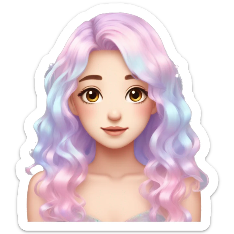 Gorgeous Beautiful Blushing Petite Colorful-Shiny-Pastel-Fairy-Anime-Girl with beautiful gradient pastel hair aesthetic sticker