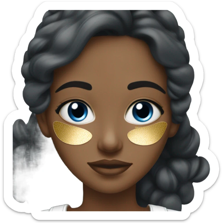 White Skin care on white freackles skin of a brunett blue eyes girl under eyes gel Gold eye patches sticker