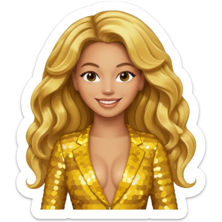 Beyonce from Destiny's Child with long golden blonde hair, yellow sequin outfit sticker