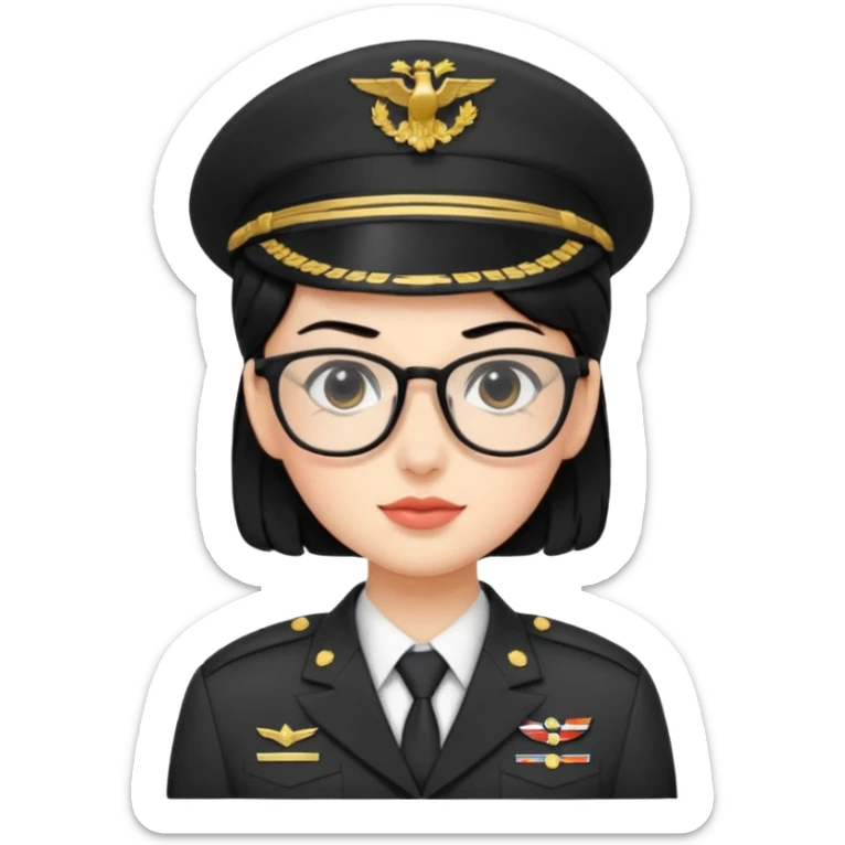 Black hair military secretary glasses nerd cute no hat sticker