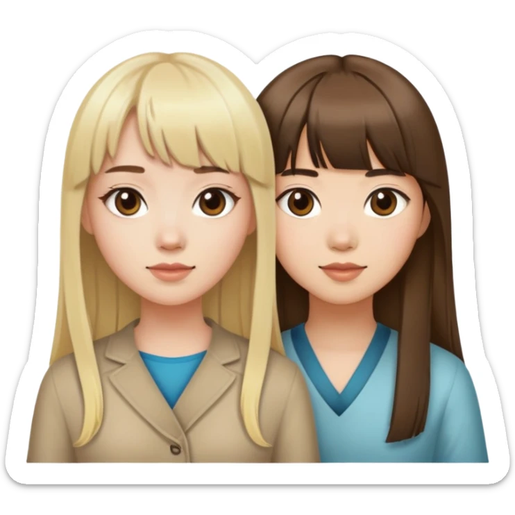 Blonde white girl middle part with brown hair asian girl bangs sticker