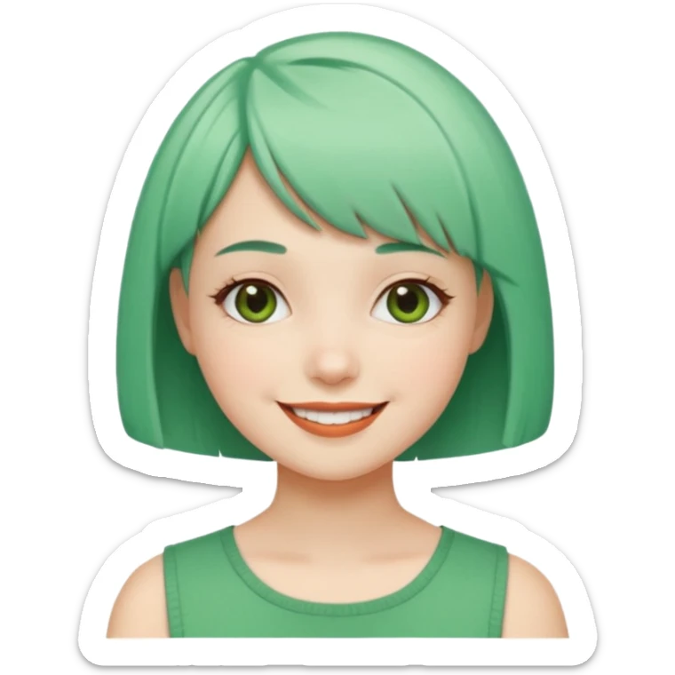 Girl with Mint Bob Cut – short green hair, cheerful smile. sticker
