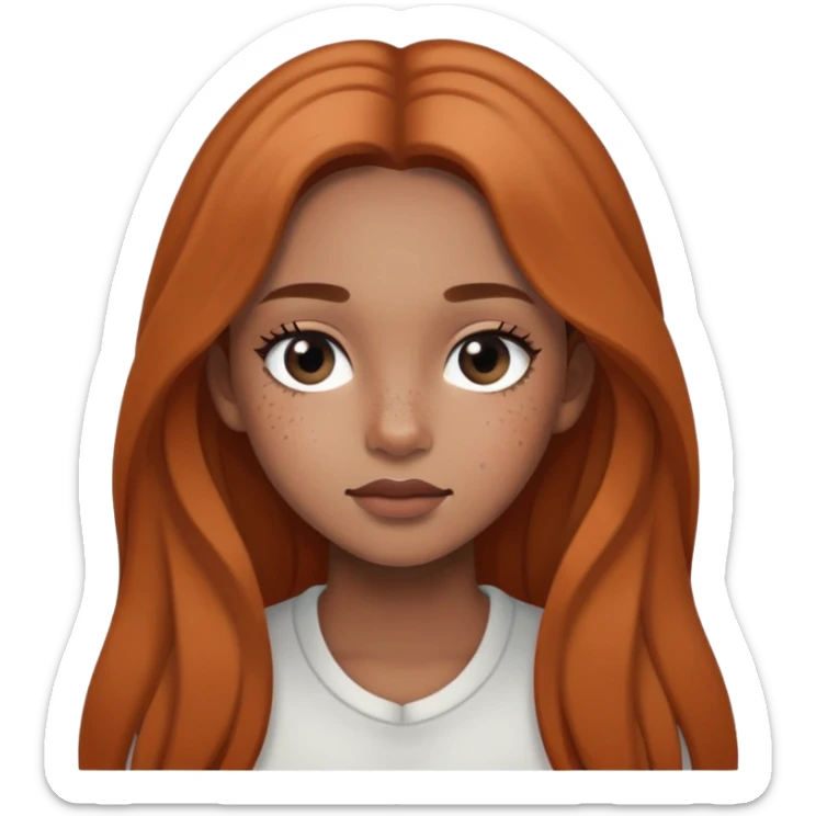 girl with long hair, black eyes, soft makeup, and freckles across her face sticker