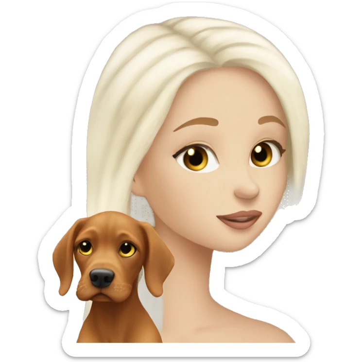 Pretty long white blonde hair girl kissing vizsla  sticker