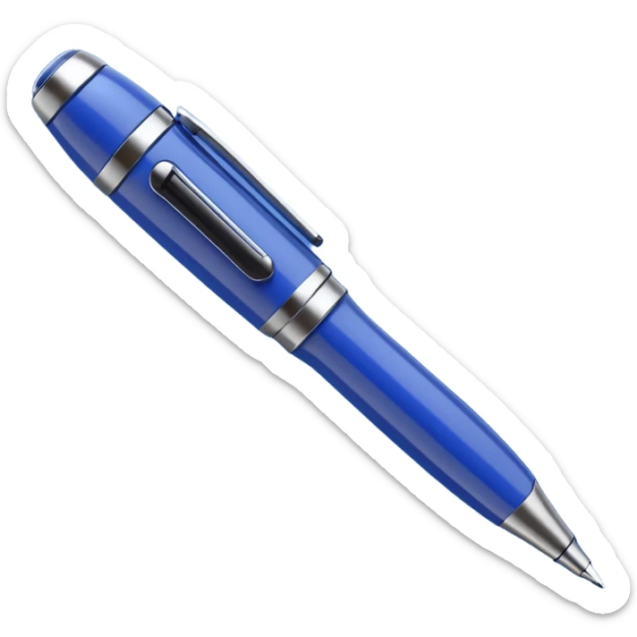 3D render of Hidden Camera Pen, secret agent spy gear aesthetic, hidden mechanisms, glossy blue ballpoint pen with a glass lens tip, sleek tactical texture, Apple emoji style, isolated on white background --v 6.0. sticker