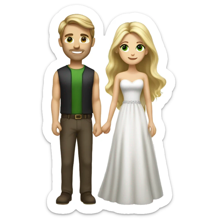 Married couple, he has brown hair and muscles, she has long blonde hair and green eyes  sticker