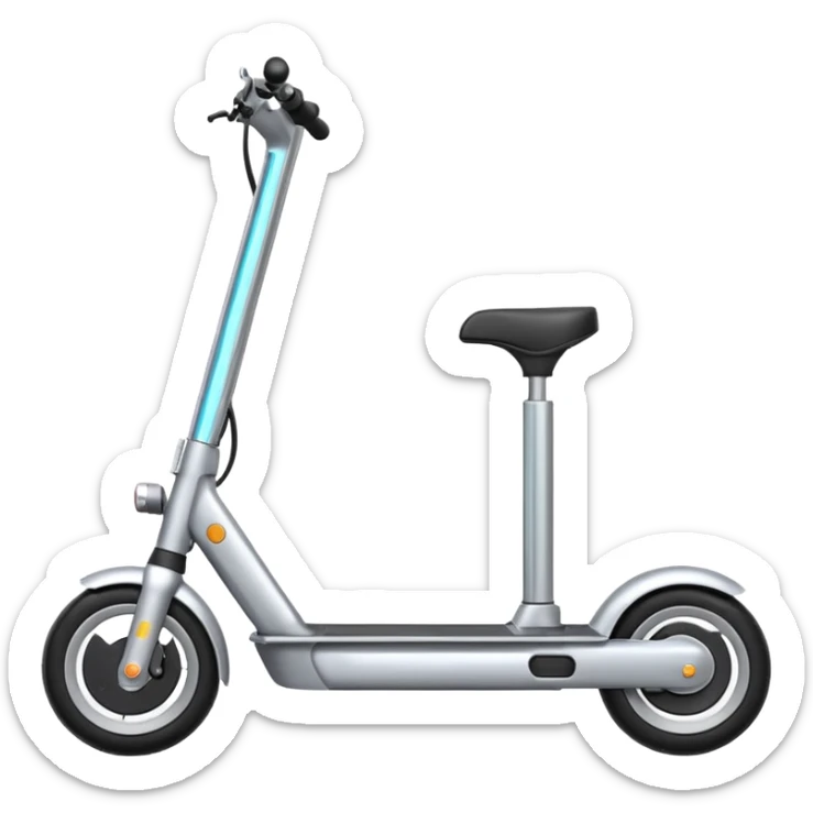 A futuristic electric scooter emoji made of silver chrome, sleek minimal frame, smooth metallic surface, subtle reflections, modern urban design, iOS emoji style, centered, clean white background sticker