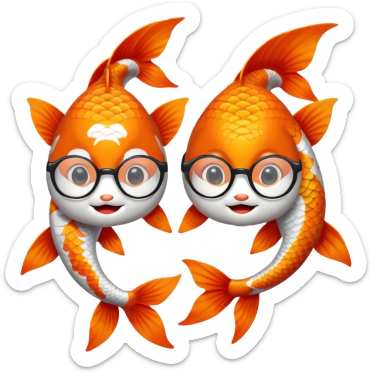 Two "koi" fishes male and female, wearing glasses. sticker