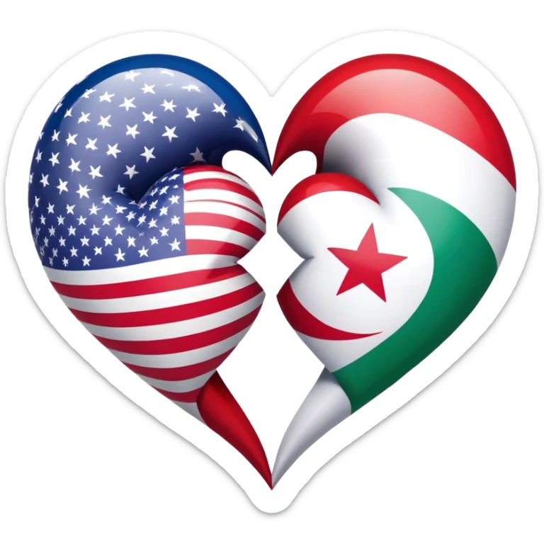 Linking the flags of Iran and the United States with one heart sticker