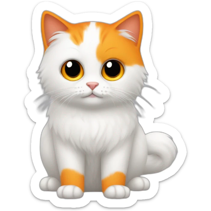 hazme un gato blanco peludo con manchas naranja, ojos amarillos sticker
