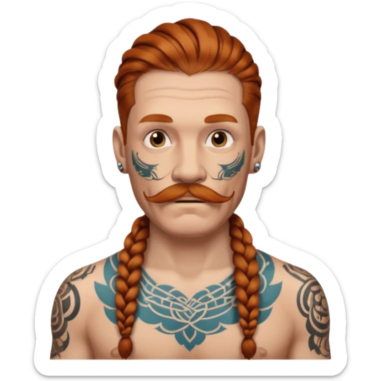 dark ginger braids man very white old very tattoed with the whitest mustache ever sticker