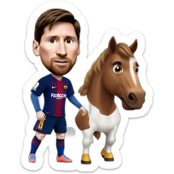 lionel messi arriba de un caballo y que la cara del caballo se la cara de mbappe sticker