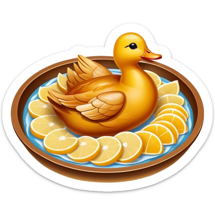 Nanjing salted duck with glistening skin slices, simplified emoji style with bold outlines and bright colors, cartoon style Jiangsu poultry dish sticker