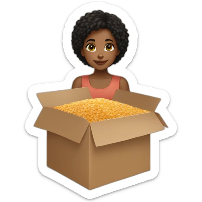black girl, brown eyes, short black hair hugging a box of Lion cereals sticker