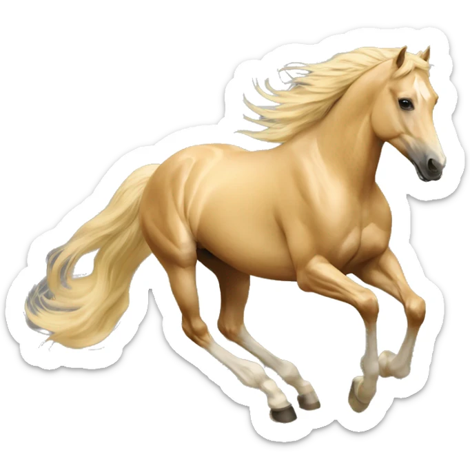 Yellow palomino horse with long flowing mane galloping with prosthetic leg, slender horse, solid yellow horse, running, yellow horse galloping with prosthetic leg, pretty horse sticker