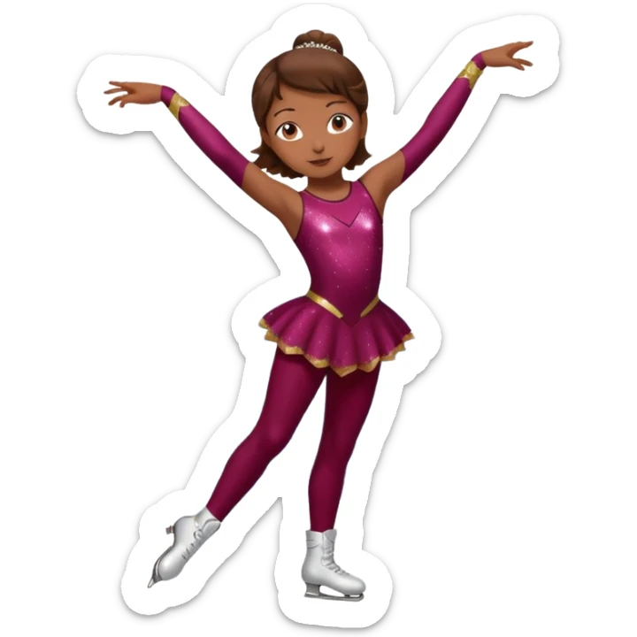 Una patinadora de 12 años y es morena de pelo y lleva un mallott granate con brillos y esta patinando sticker