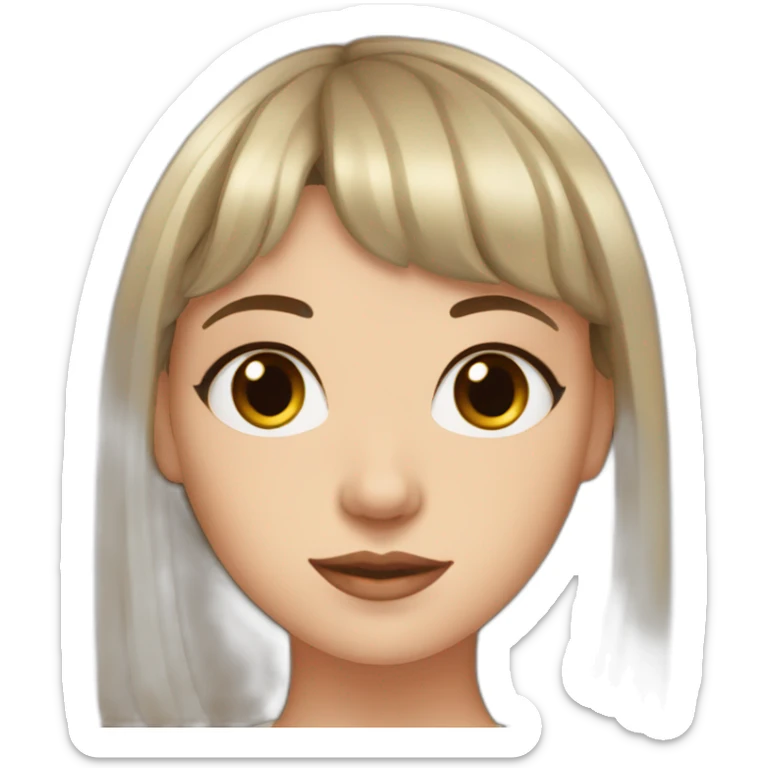 white girl with bangs in each side of hair and her pinned with a claw clip brown eyebrows and brown eyes sticker