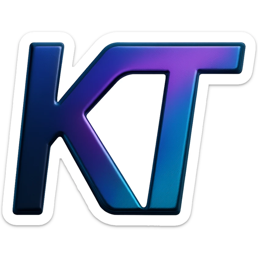 the letters KT with a fancy colorful gradient for the color with blue and purple in the style of 3d-black sticker