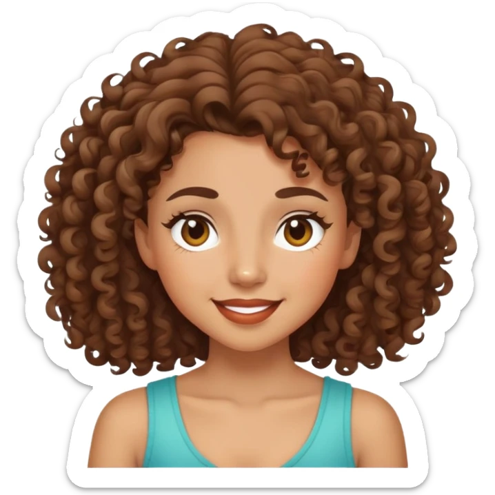 mixed-race girl with curly brown hair, winking face sticker