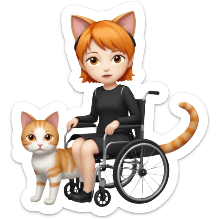 full body small short hair ginger and white cat with orange eyes walking in a wheelchair for cats sticker