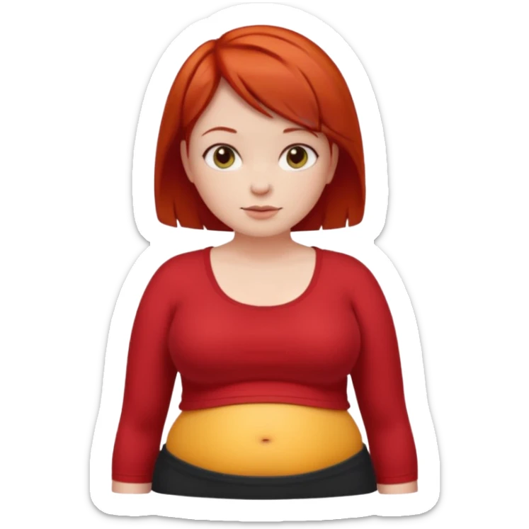 Lazy Short woman with straight ahort red hair and fat tummy sticker