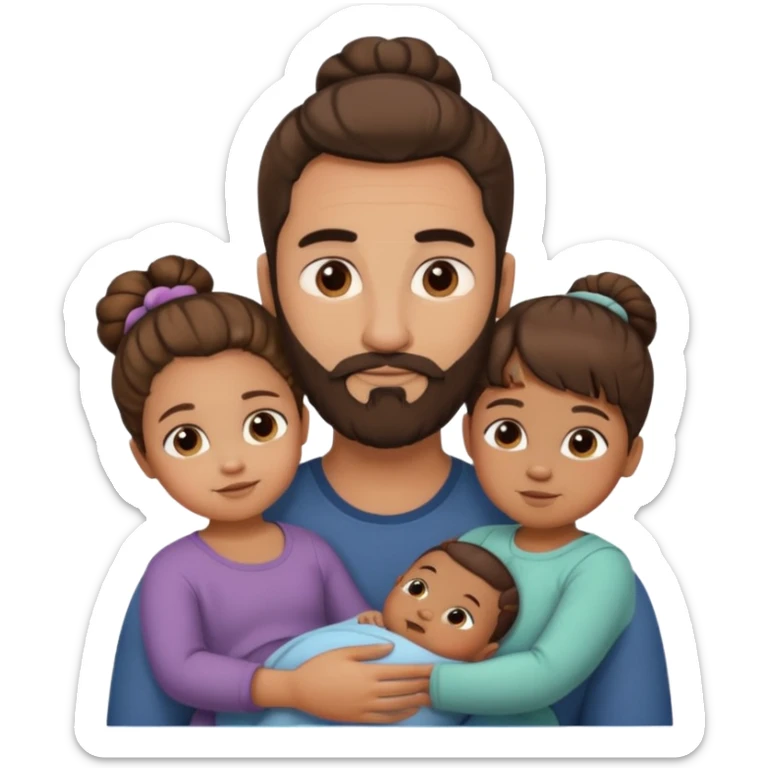 brown family with mom dad teenage daughter toddler son and baby. moms hair is in a bun. dad has a beard.  sticker