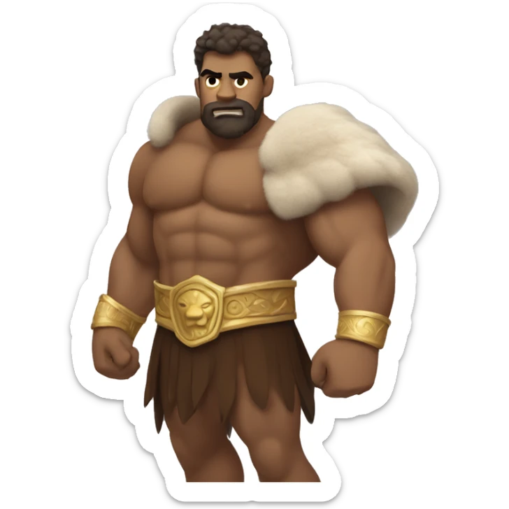 Hercules, showcasing a muscular, heroic figure. He should be wielding a club, wearing a lion-skin cape, and standing in a confident pose. sticker