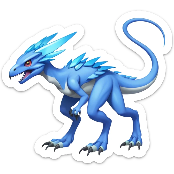 Shiny Futuristic Ethereal Fakemon-Pokemon-Digimon-Spectrobes-Raptor-fusion, full body, four legs sticker