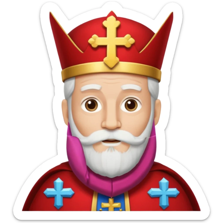 Sinterklaas met een lange witte baard en een meiter met een kruis erop sticker