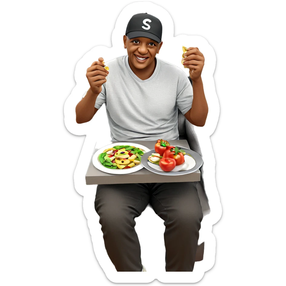 smiling boy with food indoors sticker