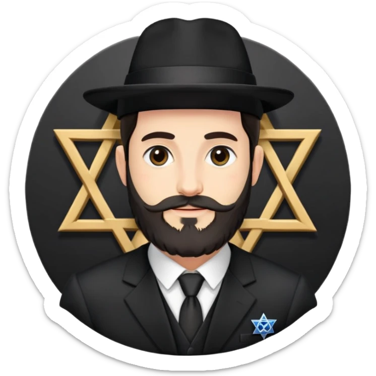 Jewish man, beard, kippah, payot, black hat, black suit, tallit, Star of David. sticker