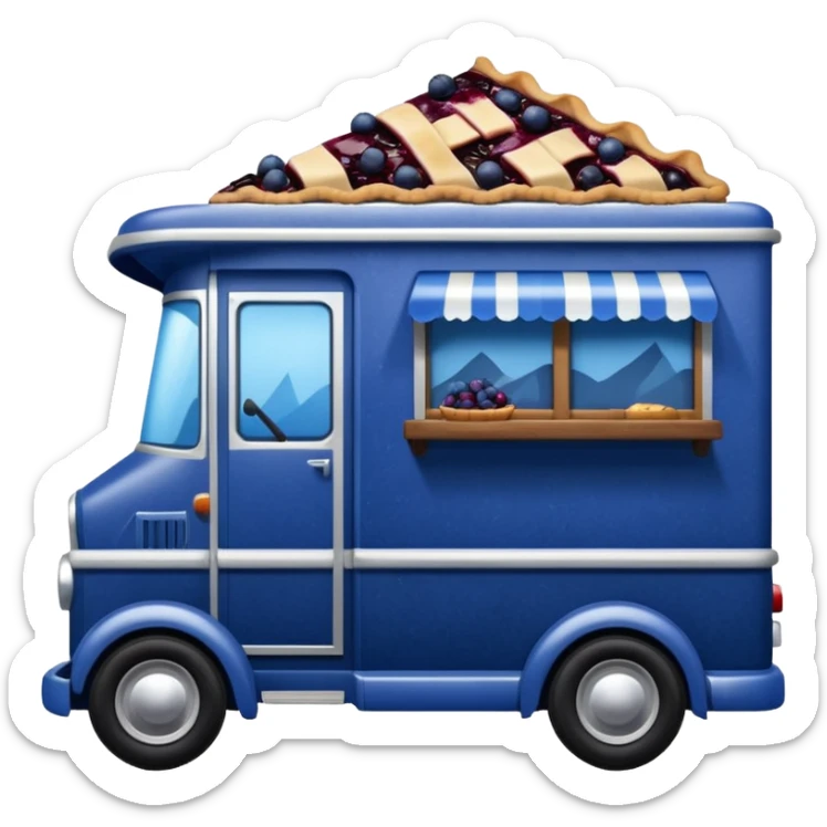 shiny crushed-dark-blue crystal body frozen blueberry pie 1912 antique long-wheelbase cab over durable trails low rider moving truck food truck  sticker