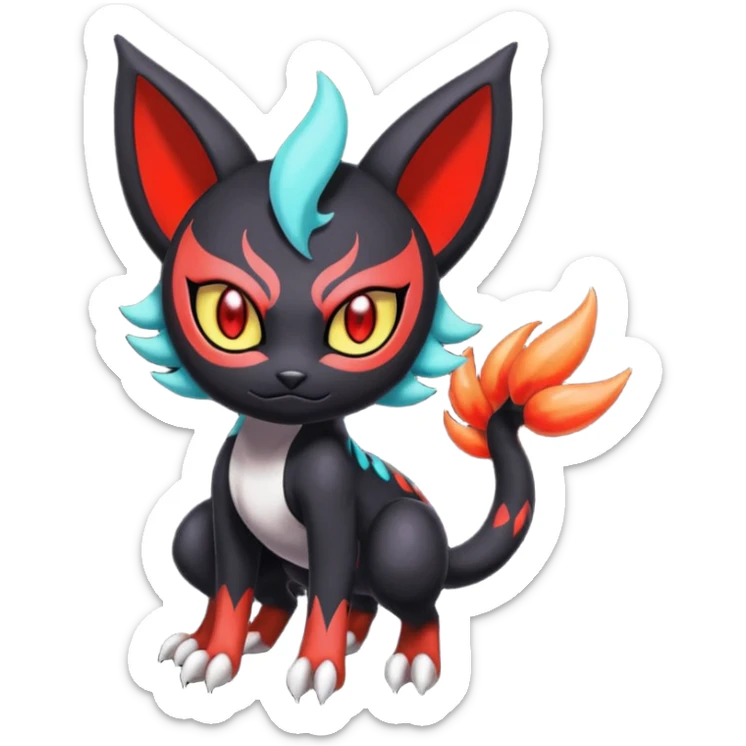 Colorful Meloetta-Litten-Darkrai-Pokémon-Fakémon-fusion-hybrid-creature sticker