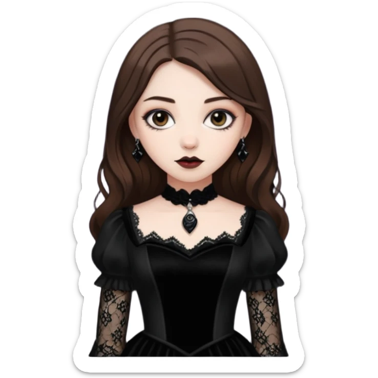 Adelaide Victoria Kane with brown hair in black goth dress sticker
