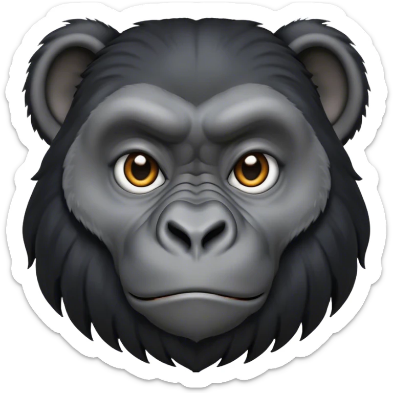 Cinematic Noble mountain Gorilla Portrait Emoji, Poised and majestic, with a powerful, muscular frame accentuated by a distinguished black and grey mane and piercing, wise eyes, Simplified yet sharp and sophisticated features, highly detailed, glowing with a soft, regal jungle glow, high shine, intelligent and commanding, stylized with an air of imperial strength, focused and resolute, soft glowing outline, capturing the essence of a watchful guardian that feels as though it could step out of the screen with effortless authority! sticker