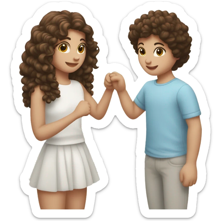 fille blanche et brune aux cheveux bouclés qui fait un cœur avec ses mains  sticker